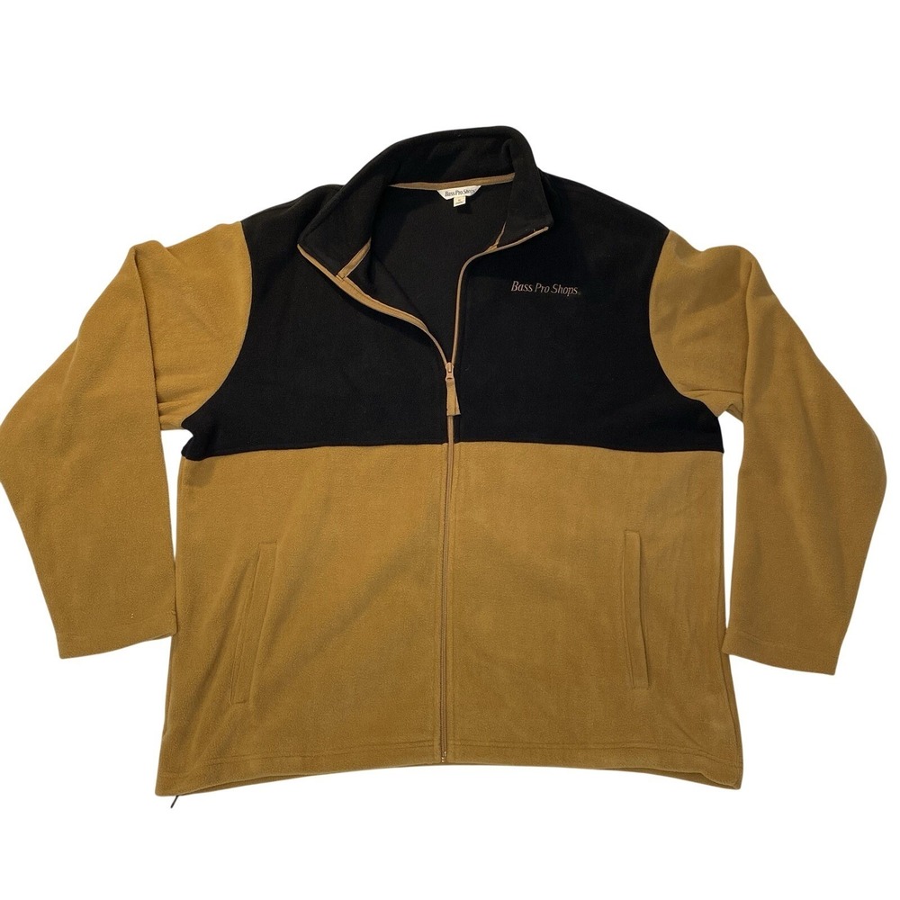Bass Pro Shops‎ Fleece Jacket Mens XL Brown Black Full Zip Outdoor